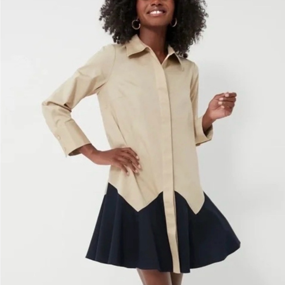 Tuckernuck Beige and Navy Mini Shirt Dress